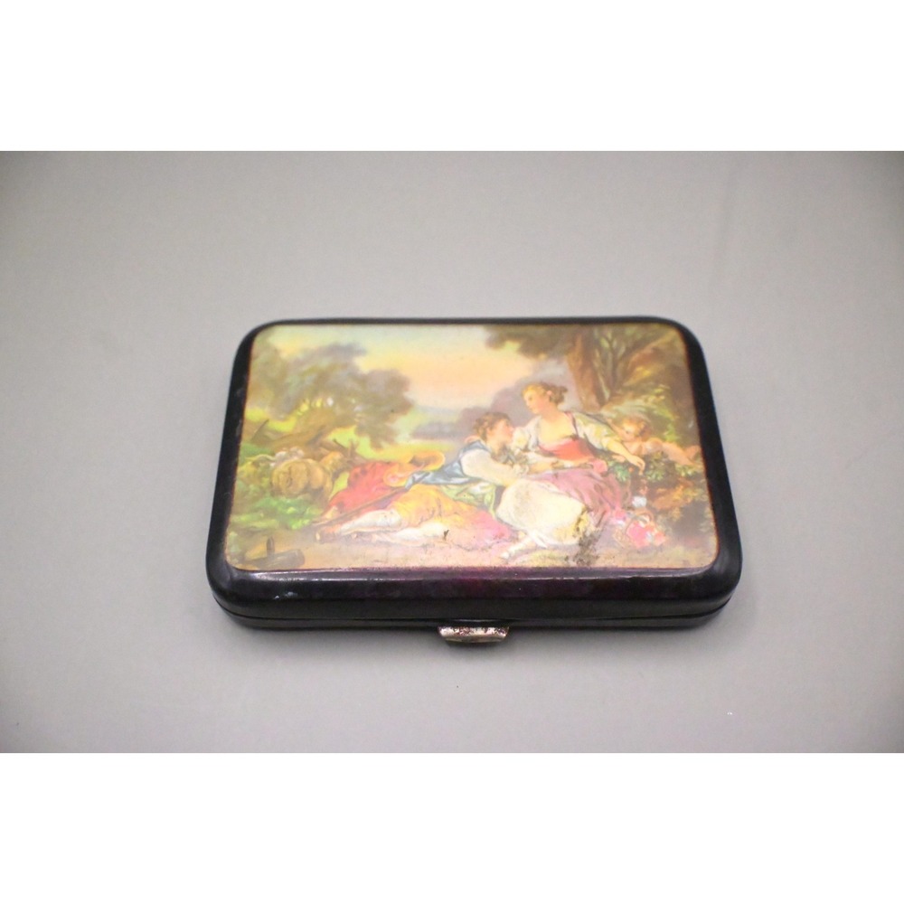 Vintage Victorian Style Romantic Courting Scene Metal Cigarette Case Card Holder